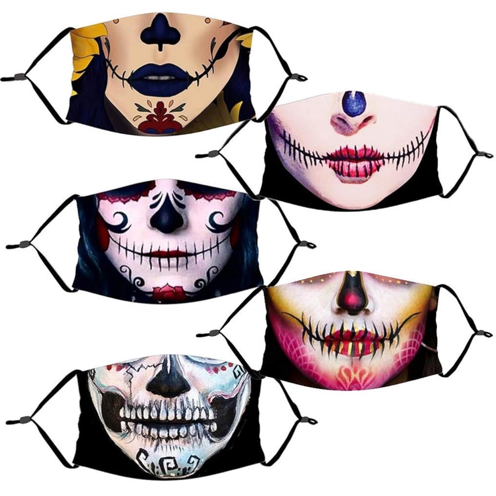 5pcs Scary Face Mask Protection Skull Print for Halloween. New!